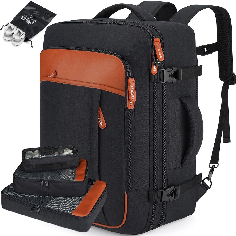 Lumesner 40L Carry On Travel Backpack Flight Approved Expandable + 4 Packing